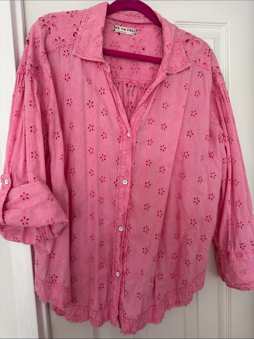 We The Free Rose Pink Eyelet Button-Down Shirt
